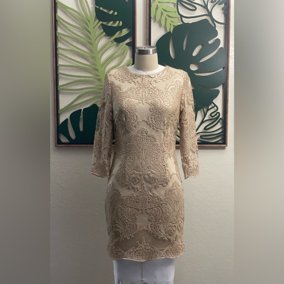 TFNC baroque patterned sequin mini dress in gold - Picture 5 of 11